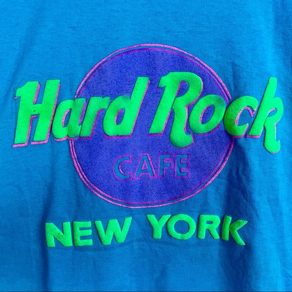 HARD ROCK Puffy Graphic Vintage 90s Hyper Wave Neon Cuff Sleeve Tshirt Skate Y2K - Picture 2 of 7
